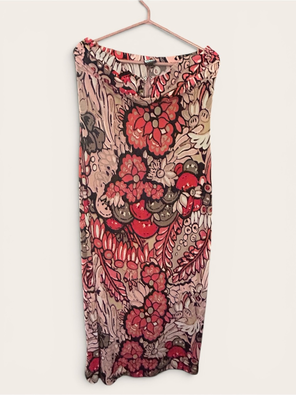Maxi Dress with Pink & Red Floral Print